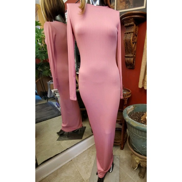 Dresses & Skirts - Women Maxi Dress Size M Pink Knit Long Sleeve Bodycon Stretch Stylish‎ Pullover
